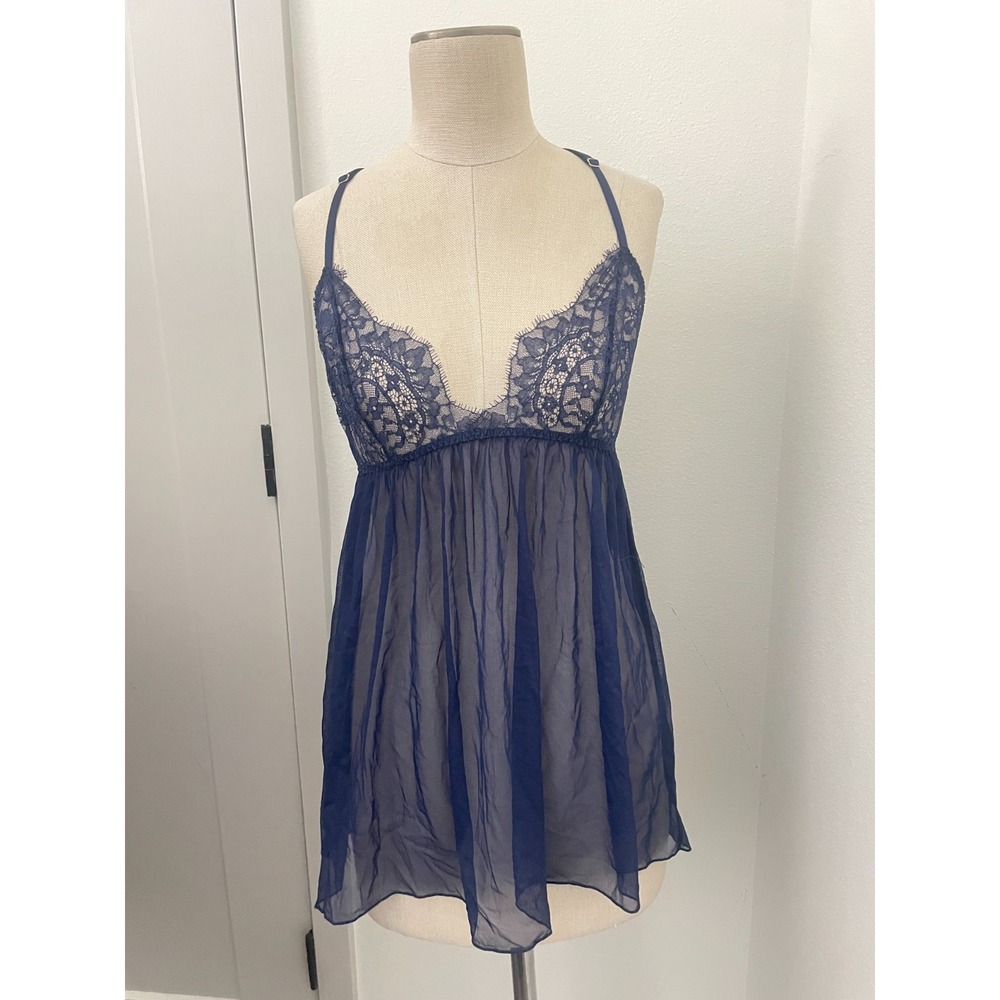 Victoria's Secret Top Women M Blue Lace Sheer Festival Rave Sheer Lingerie Fairy